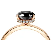 Hidden Halo Engagement Ring Setting for Fancy Black Oval Center with Plain Band and Tall Prong Head in Rose Gold
