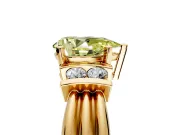 Solitaire Engagement Ring Setting for Fancy Yellow Pear-Shaped Center with Grooved Bar Accent Band and Prong Head in Yellow Gold