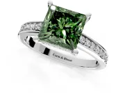 Solitaire Engagement Ring Setting for Fancy Green Princess Cut Center with Channel-Set Accent Band and Prong Head in Platinum