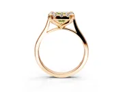 Single Halo Engagement Ring Setting for Fancy Yellow Emerald Cut Center with Corner Claws, Plain Band and Prong Head in Rose Gold