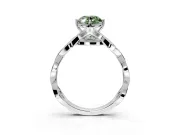 Solitaire Engagement Ring Setting for Fancy Green Oval Center with Accented Twist Band and Leaf Prong Head in Platinum