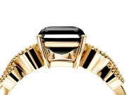 Leaf Engagement Ring Setting for Fancy Black Asscher Cut Center with Milgrain Accent Band and Prong Head in Yellow Gold