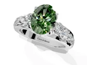 Solitaire Engagement Ring Setting for Fancy Green Oval Center with Graduated Shared Prongs and Prong Head in Sterling Silver