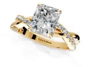 Crossover Engagement Ring Setting for Radiant Cut Center with Pave and Plain Strands and Prong Head in Yellow Gold