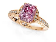 Floral Engagement Ring Setting for Fancy Pink Radiant Cut Center with Four Accent Clusters and Prong Head in Rose Gold