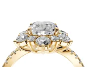Floral Halo Engagement Ring Setting for Cushion Cut Center with Pave Accents and Prong Head in Yellow Gold