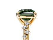 Solitaire Engagement Ring Setting for Fancy Green Asscher Cut Center with Trailing Leaf Accent Band and Prong Head in Yellow Gold