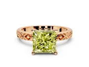 Solitaire Engagement Ring Setting for Fancy Yellow Princess Cut Center with Milgrain X Pattern Band and Prong Head in Rose Gold