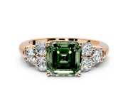 Cluster Engagement Ring Setting for Fancy Green Asscher Cut Center with Round Cut Accent Frame and Prong Head in Rose Gold