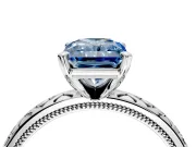 Solitaire Engagement Ring Setting for Fancy Blue Radiant Cut Center with Milgrain X Pattern Band and Prong Head in Platinum