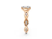 Solitaire Engagement Ring Setting for Pear-Shaped Center with Accented Twist Band and Leaf Prong Head in Rose Gold