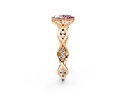 Solitaire Engagement Ring Setting for Fancy Pink Oval Center with Accented Twist Band and Leaf Prong Head in Rose Gold