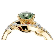 Solitaire Engagement Ring Setting for Fancy Green Pear-Shaped Center with Pave Bypass Twist Band and Prong Head in Yellow Gold