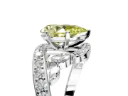 Solitaire Engagement Ring Setting for Fancy Yellow Pear-Shaped Center with Pave Bypass Twist Band and Prong Head in Platinum