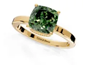 Hidden Halo Engagement Ring Setting for Fancy Green Cushion Cut Center with Wide Flat Plain Band and Prong Head in Yellow Gold