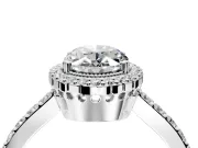 Halo Engagement Ring Setting for Oval Center with Inner Milgrain Border and Prong Head in Sterling Silver
