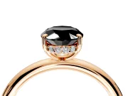 Hidden Halo Engagement Ring Setting for Fancy Black Oval Center with Thin Rounded Band and Prong Head in Rose Gold
