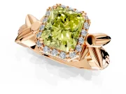 Halo Engagement Ring Setting for Fancy Yellow Radiant Cut Center with Floral Band and Prong Head in Rose Gold