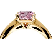 Solitaire Engagement Ring Setting for Fancy Pink Cushion Cut Center with Reverse Tapered Band and Prong Head in Yellow Gold