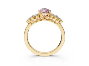 Cluster Engagement Ring Setting for Fancy Pink Pear-Shaped Center with 2-Row Shoulder Clusters and Prong Head in Yellow Gold