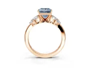 Leaf Cluster Engagement Ring Setting for Fancy Blue Princess Cut Center with Marquise Accents and Prong Head in Rose Gold