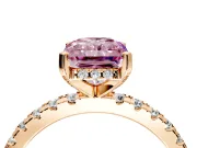 Solitaire Engagement Ring Setting for Fancy Pink Radiant Cut Center with Band of Accents and Prong Head in Rose Gold