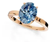 Hidden Halo Engagement Ring Setting for Fancy Blue Oval Center with Wide Flat Plain Band and Prong Head in Rose Gold