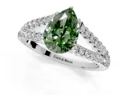 Solitaire Engagement Ring Setting for Fancy Green Pear-Shaped Center with Pave Split Shank and Prong Head in Sterling Silver