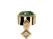 Milgrain Bezel Engagement Ring Setting for Fancy Green Cushion Cut Center with Marquise Stations and Bezel Head in Yellow Gold
