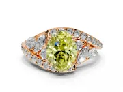 Halo Engagement Ring Setting for Fancy Yellow Oval Center with Marquise and Pave Bypass Band and Prong Head in Rose Gold