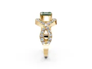 Halo Engagement Ring Setting for Fancy Green Asscher Cut Center with Pave Infinity Twist Band and Prong Head in Yellow Gold