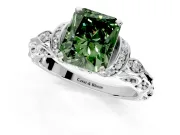 Solitaire Engagement Ring Setting for Fancy Green Radiant Cut Center with Filigree Band and Prong Head in Platinum