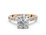Baguette Engagement Ring Setting for Radiant Cut Center with Alternating Bar-Set Band and Prong Head in Rose Gold