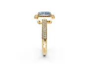 Milgrain Halo Engagement Ring Setting for Fancy Blue Radiant Cut Center with Three-Sided Pave Band and Prong Head in Yellow Gold