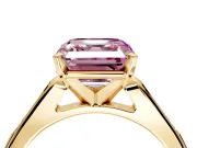 Solitaire Engagement Ring Setting for Fancy Pink Asscher Cut Center with Channel Accents and Prong Head in Yellow Gold