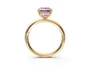 Hidden Halo Engagement Ring Setting for Fancy Pink Princess Cut Center with Thin Rounded Band and Prong Head in Yellow Gold