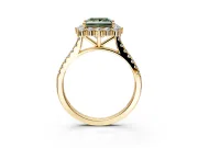Halo Engagement Ring Setting for Fancy Green Princess Cut Center with Single-Row Pave, Open Basket and Prong Head in Yellow Gold