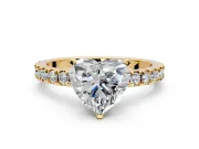 Solitaire Engagement Ring Setting for Heart-Shaped Center with Fine Pave Band and Claw Prong Head in Yellow Gold
