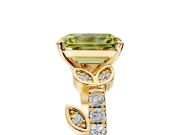 Leaf Motif Engagement Ring Setting for Fancy Yellow Emerald Cut Center with Pave Band and Prong Head in Yellow Gold