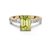 Baguette Engagement Ring Setting for Fancy Yellow Emerald Cut Center with Alternating Bar-Set Band and Prong Head in Yellow Gold