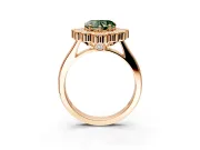 Cluster Halo Engagement Ring Setting for Fancy Green Heart-Shaped Center with Milgrain Bezel Accents and Prong Head in Rose Gold