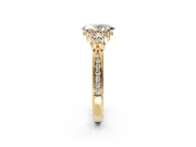 Cluster Engagement Ring Setting for Oval Center with Bezel Accent Clusters and Prong Head in Yellow Gold