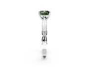 Solitaire Engagement Ring Setting for Fancy Green Cushion Cut Center with Carved Leaf Shoulders and Prong Head in White Gold