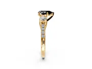 3 Stone Engagement Ring Setting for Fancy Black Pear-Shaped Center with Crossover Basket, Pave Band and Prong Head in Yellow Gold