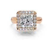Halo Engagement Ring Setting for Princess Cut Center with Square Band and Prong Head in Rose Gold