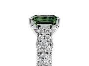 Solitaire Engagement Ring Setting for Fancy Green Emerald Cut Center with Pave Cathedral Shoulders and Prong Head in Platinum