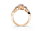3 Stone Engagement Ring Setting for Fancy Pink Pear-Shaped Center with Pave Split Shank and Prong Head in Rose Gold