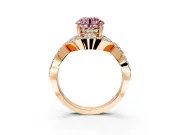 Halo Engagement Ring Setting for Fancy Pink Round Cut Center with Pave Infinity Twist Band and Prong Head in Rose Gold
