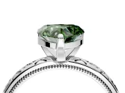 Solitaire Engagement Ring Setting for Fancy Green Heart-Shaped Center with Scrollwork Band and Prong Head in Platinum