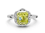 Floral Frame Engagement Ring Setting for Fancy Yellow Radiant Cut Center with Accent Clusters and Prong Head in Platinum
